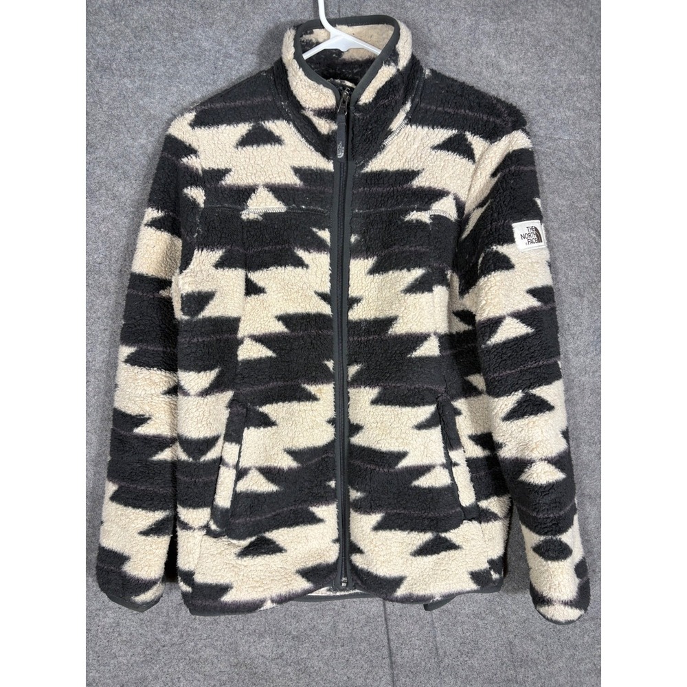 The North Face Girls Aztec Sherpa Fleece Jacket Black Cream NF0A3CU8 Large 14/16